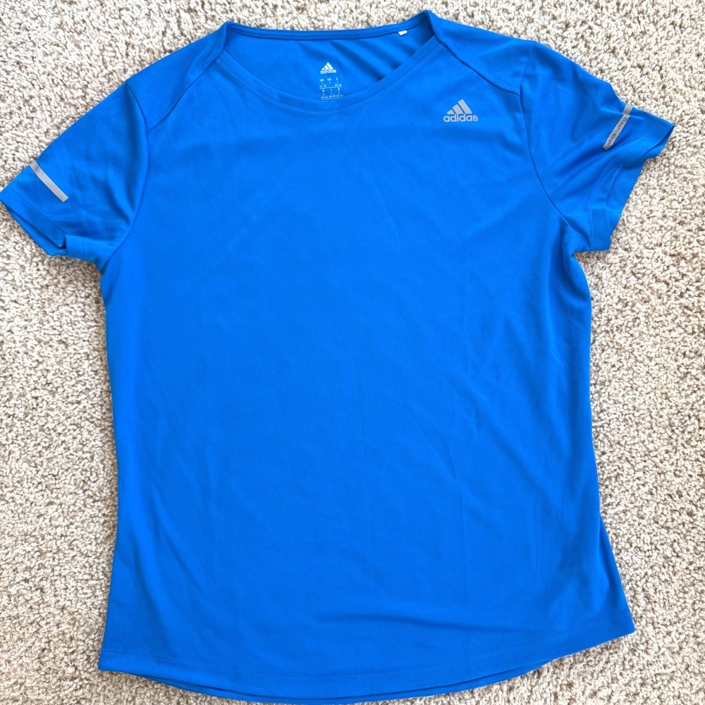 Adidas Running Shirt Womens Large Blue Climalite Short Sleeve Reflective Tee